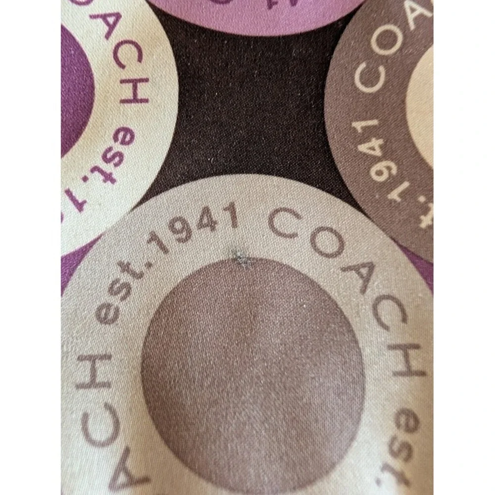 Coach Purple Brown Op Art Circle Logo Sateen Leather Trim Wristlet Pouch Bag